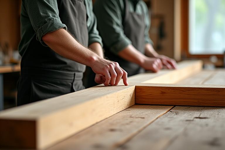 熟練の職人が木材を丁寧に加工している様子