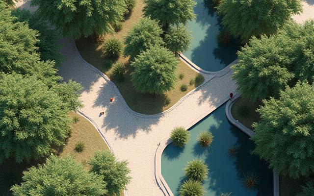 緑豊かな公園と持続可能な都市景観の空中写真